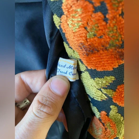 Trend Creations Handmade Floral Sleeveless Jacket Vest 70s Orange Green - Picture 3 of 9